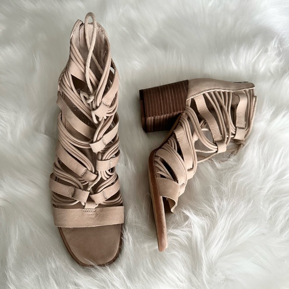 Vince Camuto Lace-up Block Sandal Heels - Cream - Picture 2 of 3
